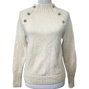 J Crew Ivory Wool Blend Women’s Small Crewneck Sweater With Jeweled Buttons